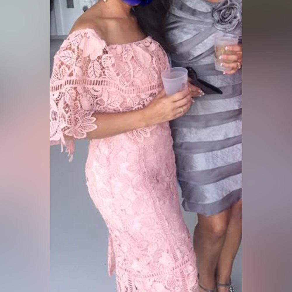 Elegant Pink Lace Off-Shoulder Dress